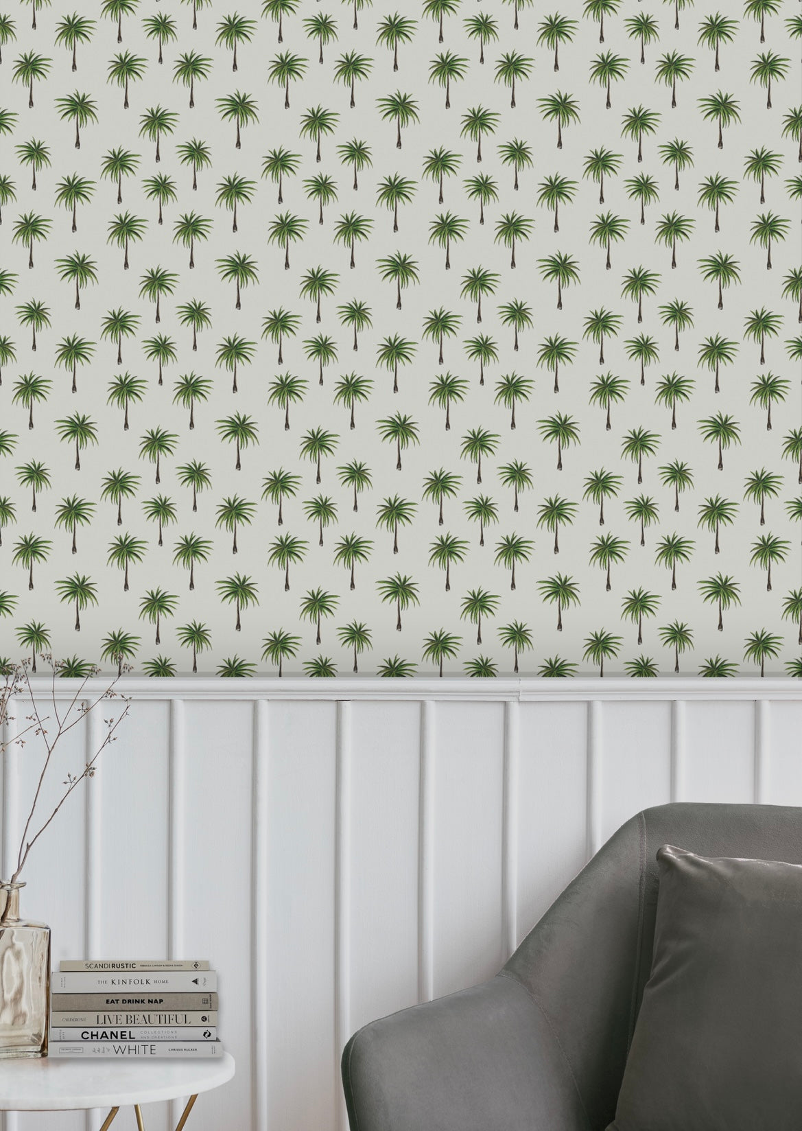 Ditzy Boulevard Palms Sage Wallpaper
