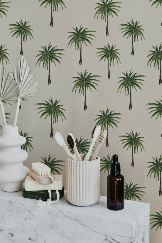 Ditzy Boulevard Palms Sage Wallpaper