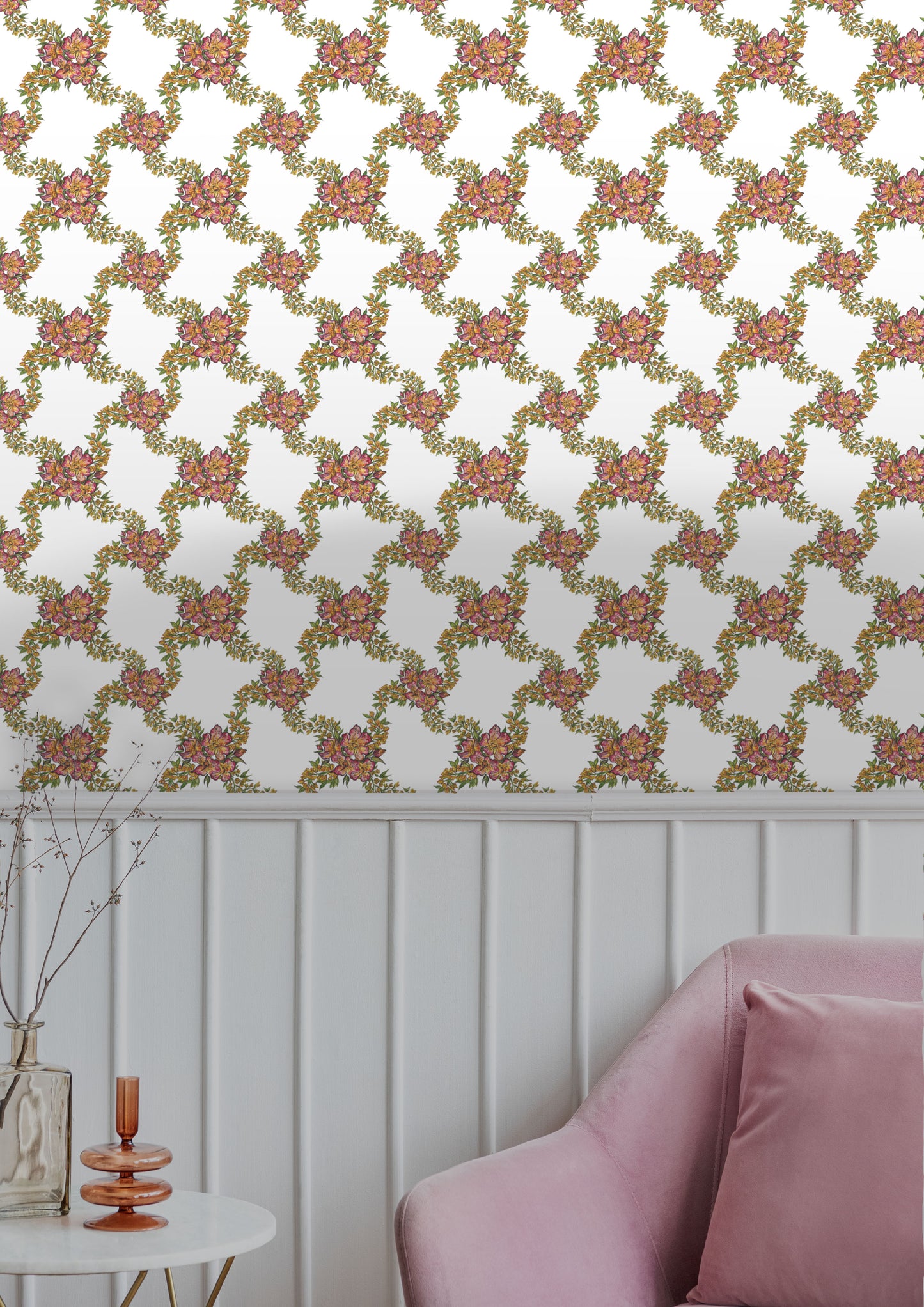 Confetti Blossom Garland White Wallpaper